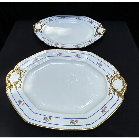 2 JPL Pouyat Limoges Platters Tray Hand Painted W/ Gold c1908-32 France Rare! - Picture 7 of 12